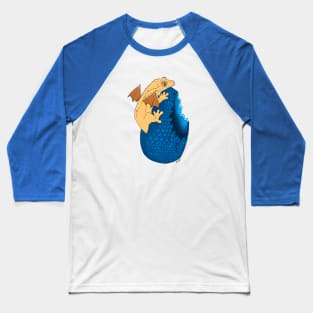 Crested Gecko Dragon with Blue Egg Baseball T-Shirt